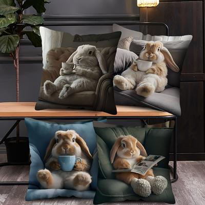 [Vibrant Rabbit Pillow] Vibrant Decorative 1pc Lop Eared Rabbit Pillow Cover | Contemporary Style, Machine Washable, Decorative Cushion Case
