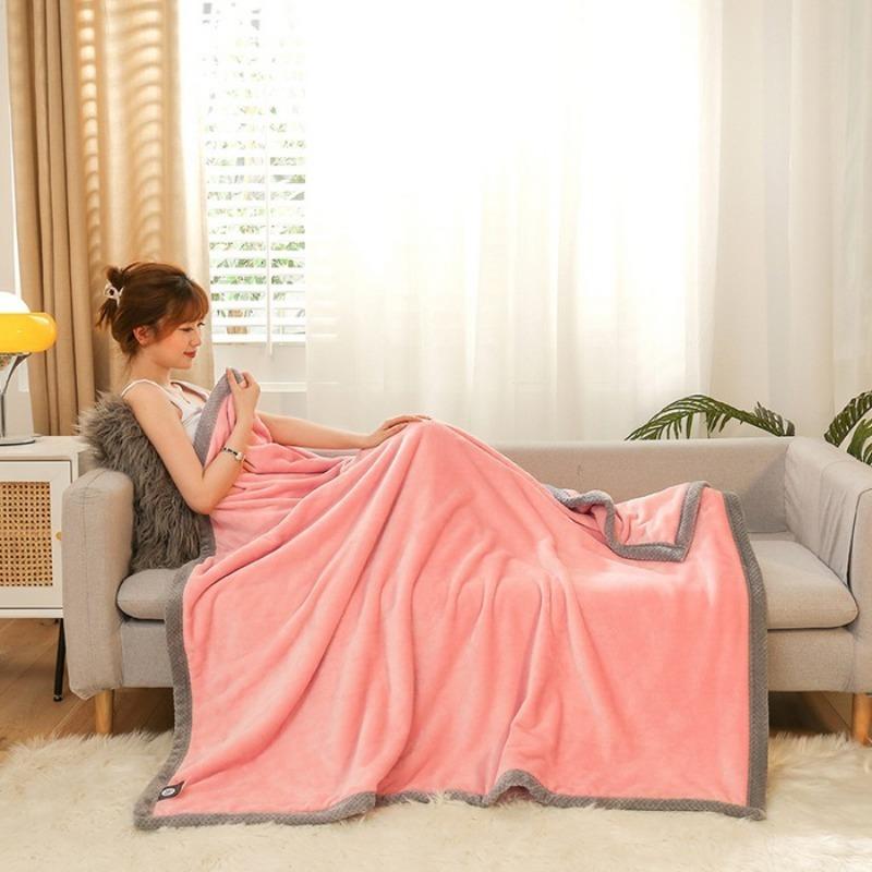 Double Layer Plush Four Season Universal Blanket Large Size Double Thin Quilt Single Sofa Blanket Outward Travel Blankets Solid Color Bed Sheet 1pcs