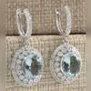 Sterling Silver Oval Gemstone Drop Earrings with Pave Cubic Zirconia Accents for Women Elegant Jewelry Accessory