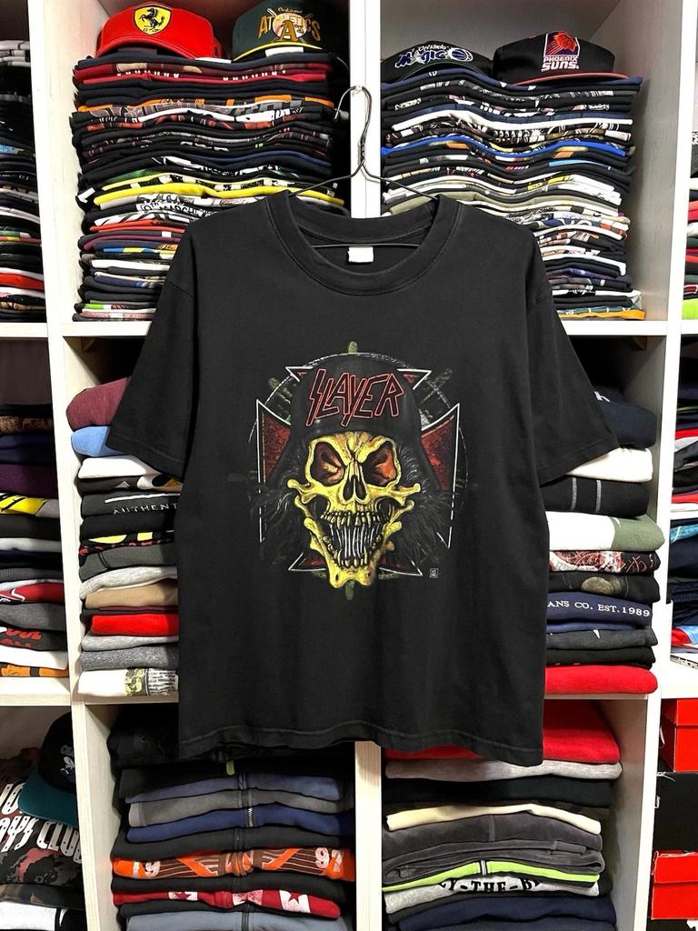 Vintage 00s Slayer Trash Metal Band Tour Faded Black T-Shirt Size L