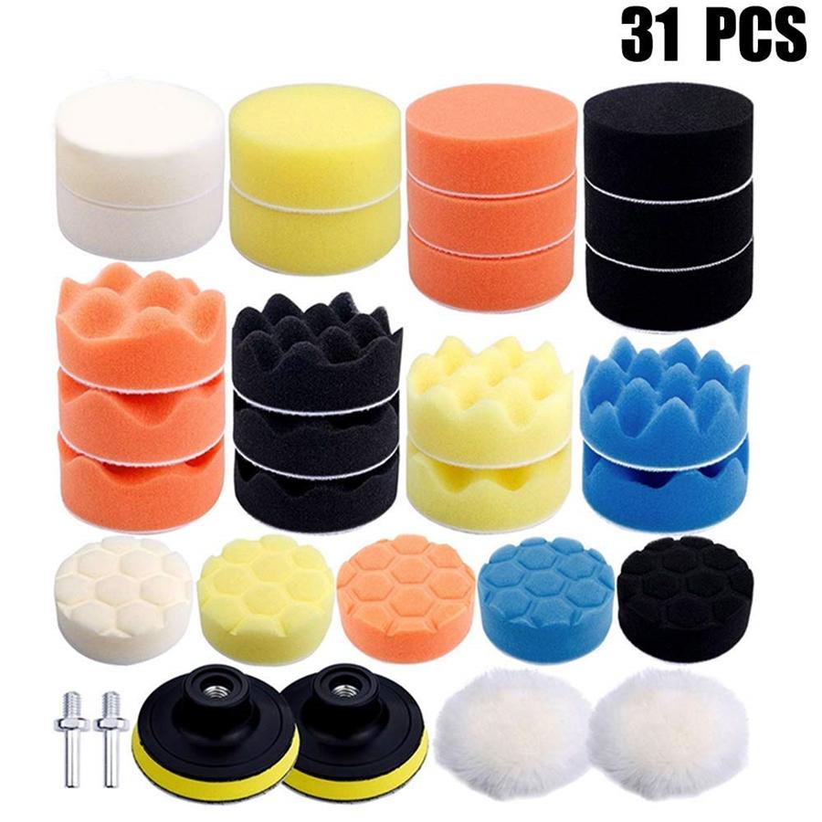 31Pcs Sponge Polishing Waxing Buffing Pad Kit Compound Auto Car W/ Drill Adapter