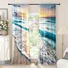 2-Piece Ocean Beach Sunset Curtains, Rod-Pocket Style Semi-Transparent Polyester Curtains, Tropical Coast Print Light-Filtering Curtains,