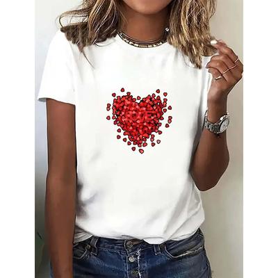 Europäische Größe Damen Rundhals Kurzarm T-Shirt - Leicht, Atmungsaktiv und Bequem für Frühling/Sommer - Stilvoller Tier-Buchstaben-Print