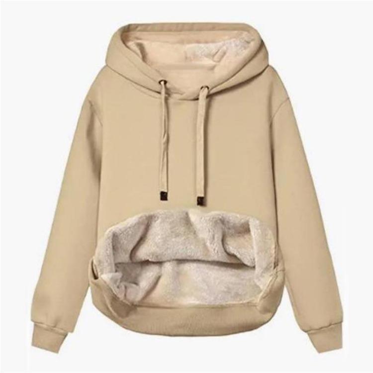 Warm Winter Coat for Women Thick Wool Hooded Jacket with Fur Lining Sweatshirt Top
