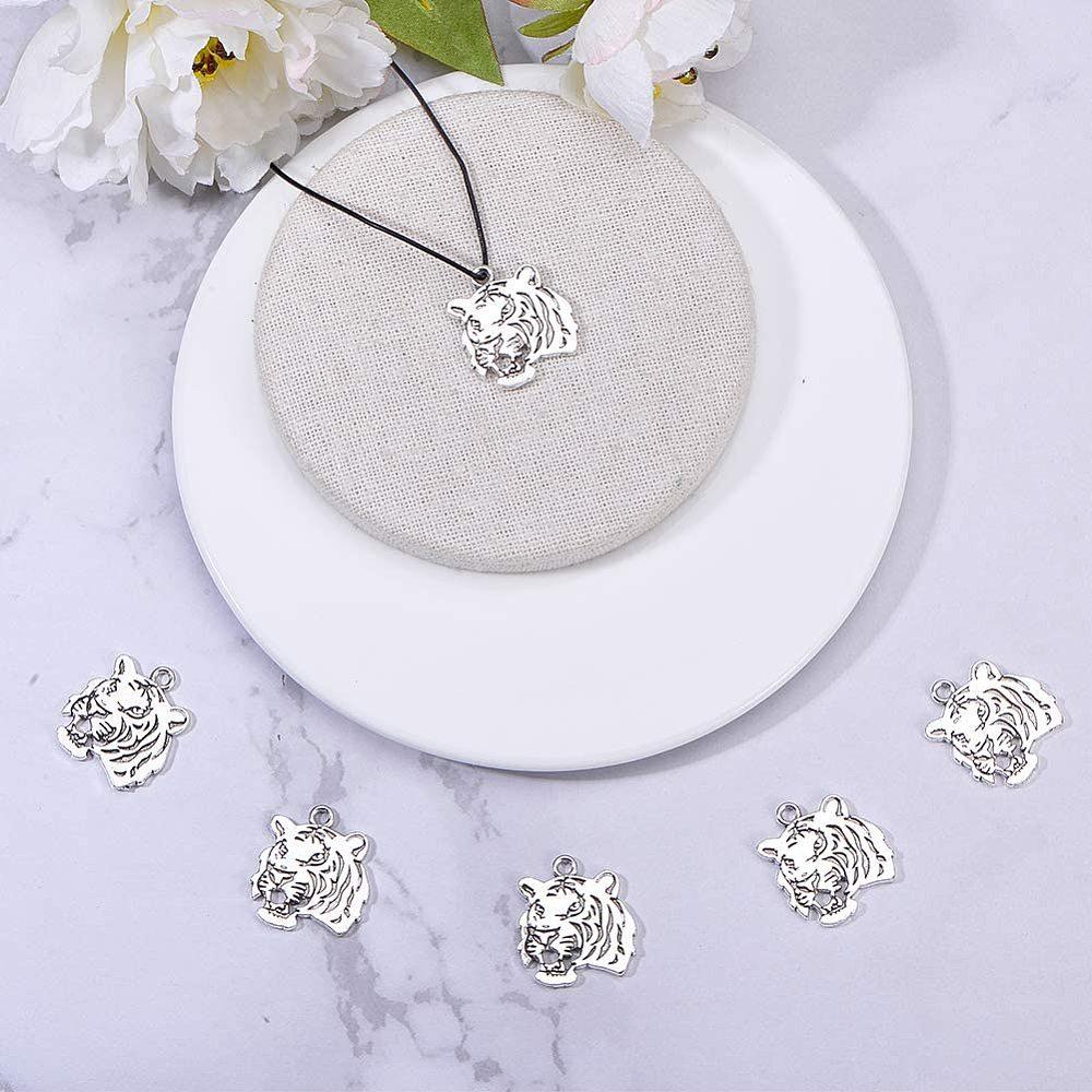 Tibetan Style Alloy Tiger Head Pendants Antique Silver 27x24x2mm Hole: 3mm 30pcs/box