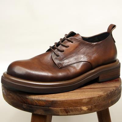 Zapatos de Cuero de Punta Redonda 66-4 Casual Británico Cuero de Vaca de Primera Capa Zapatos de Hombre Retro Pulidos a Mano Suela Gruesa Muffin Zapatos de Hombre Modernos