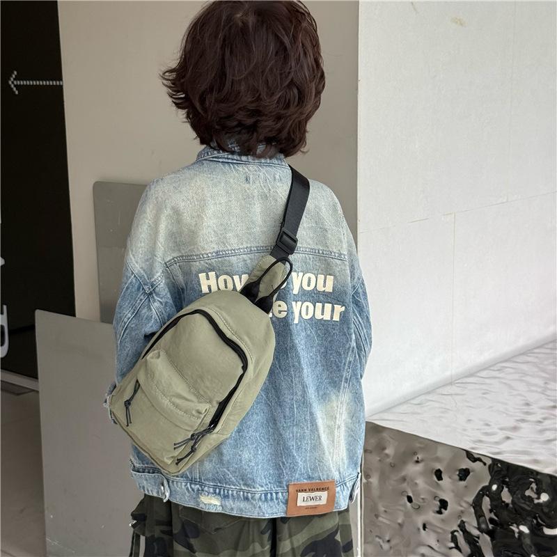 Simple Color Solid Neutral Children Shoulder Bag Chest Bag  For Boys Girls And