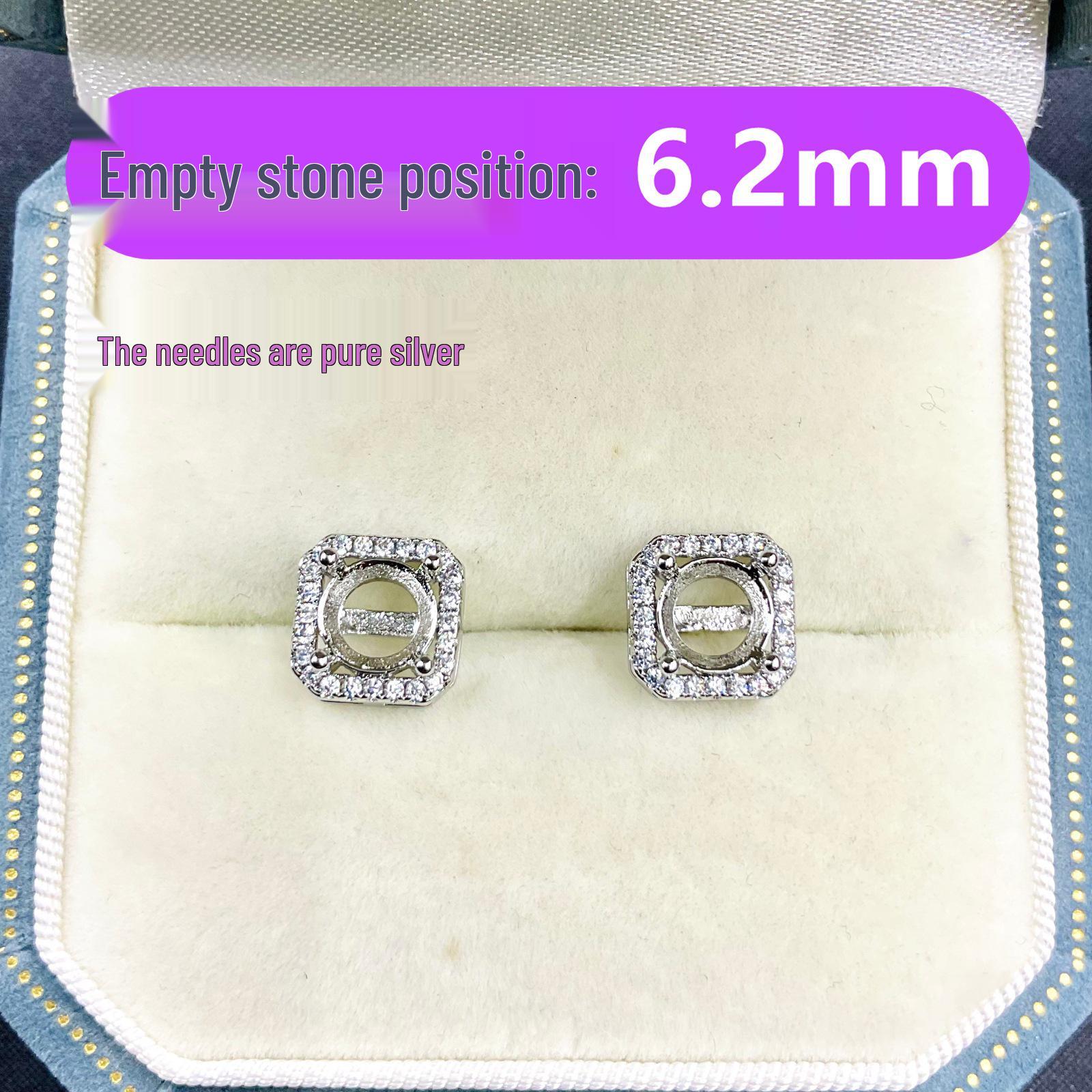 

Square Bread Stud Earrings: S925 Sterling Silver with 6.2mm Round Huazi Diamond Fashion Jewelry.