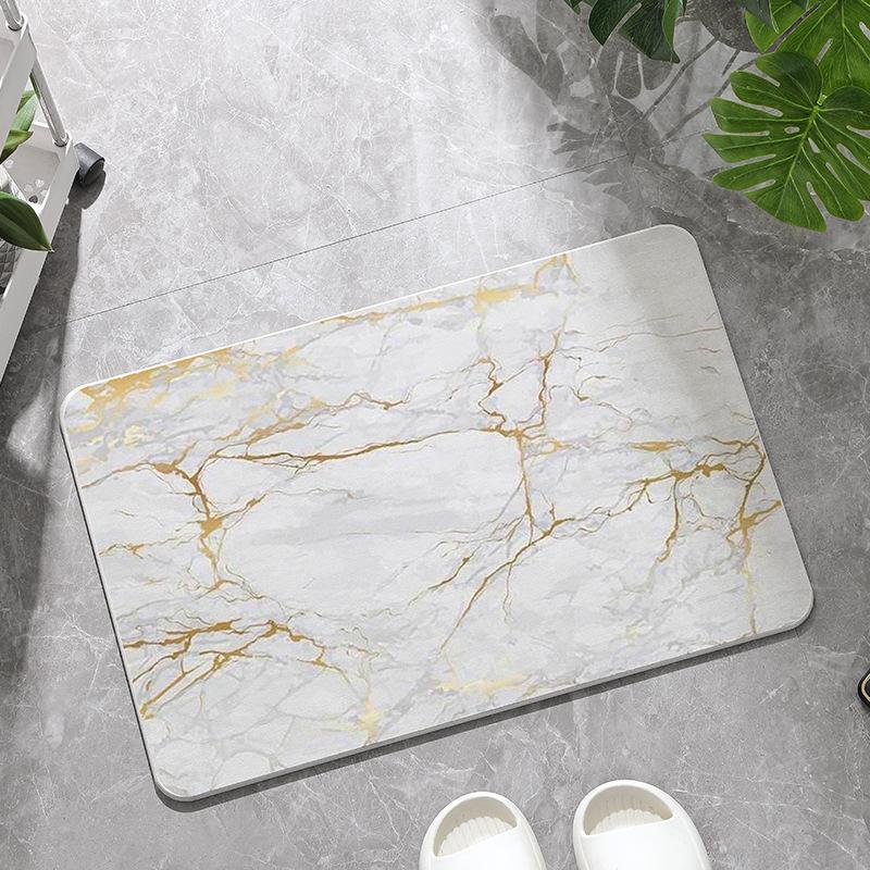 Teppich mit Marmormusterimitat Nordischer Stil Badezimmer Rutschfest und Saugfähig Fußmatte Heimdekoration