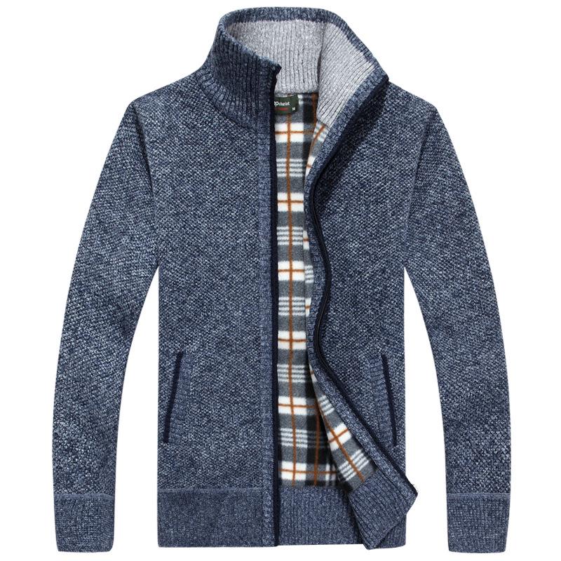Men's Fleece-Lined Stand Collar Cardigan: Thick Knit Sweater for Autumn & Winter - Plus Size Available