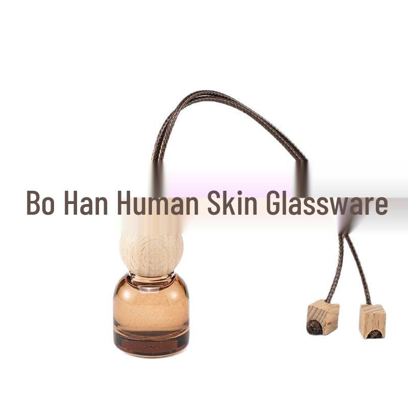 Colorful Glass Car Air Freshener with Wooden Lid and Lanyard - Mini Car Perfume Diffuser Bottle