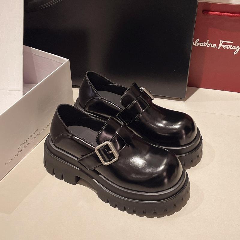 Small Thick-soled Women's Spring New 6 Height-increasing JK Single Shoes, Muffin Soft-soled Small Leather Shoes