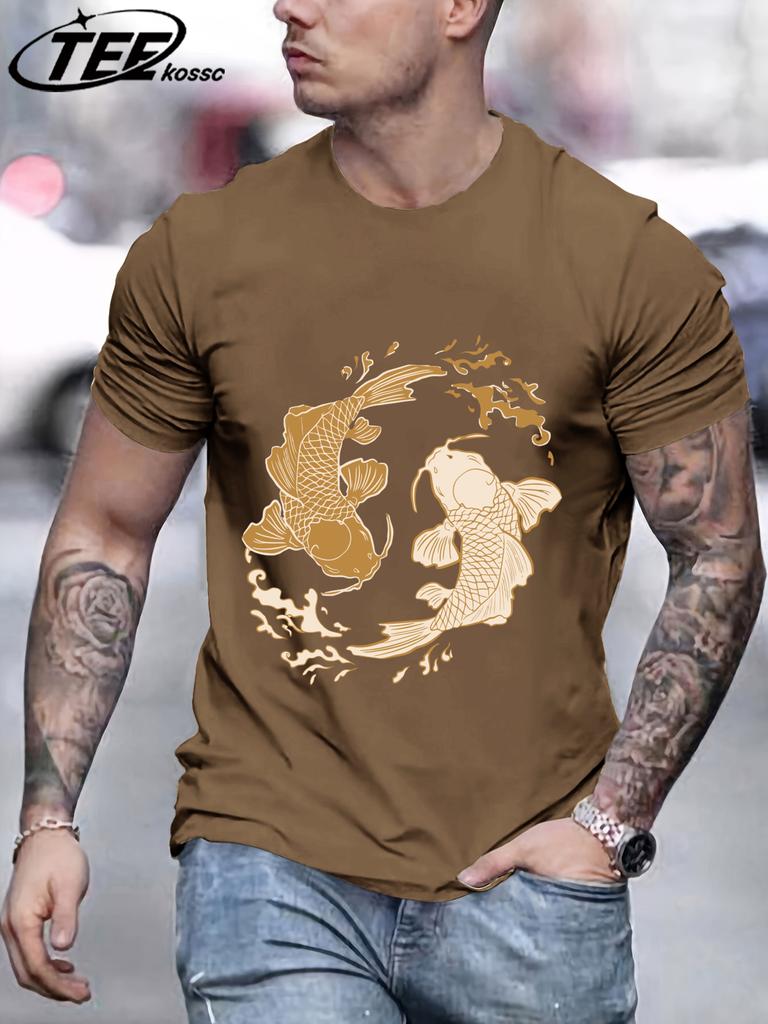 Japanese Harajuku Koi Print TShirt Men Fashion Loose Cotton Short Sleeve ONeck Summer Clothes Unisex Casual Soft Streetwear
