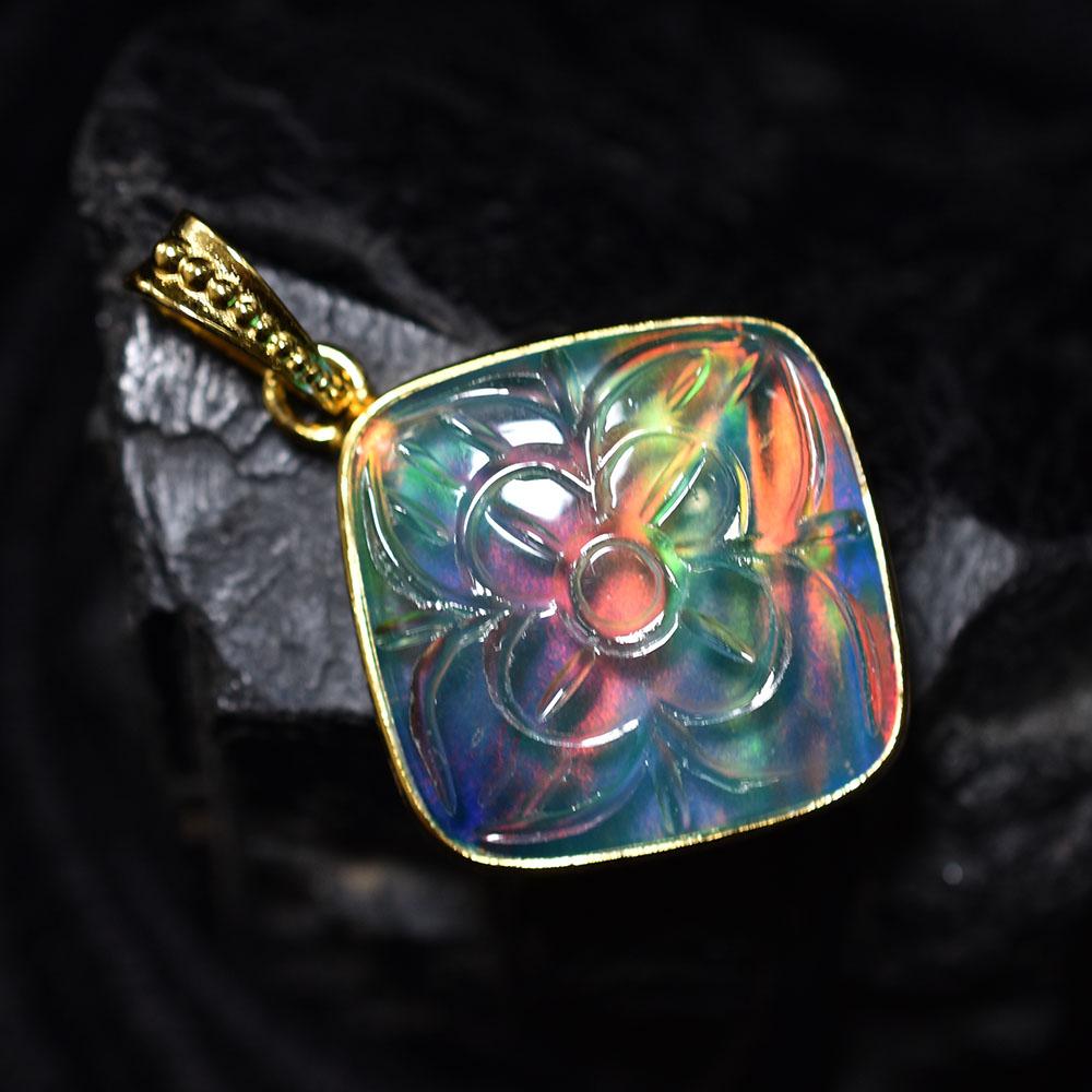 Multicolor 37.55Ct Natural Opal CERTIFIED 18K Gold Plated Square Cushion Pendant MY.PDG-330-NS