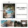 1pc Shower Curtain - Mediterranean Seaside View with a Serene Ocean, Lush Greenery, and Cozy Patio Furniture, Perfect