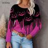 Horror Pumpkin Halloween Women Fashion T-shirts Long Sleeve 3d Print Tie-dye Street Hip Hop Ladies Tees 6XL Big Size Casual Tops