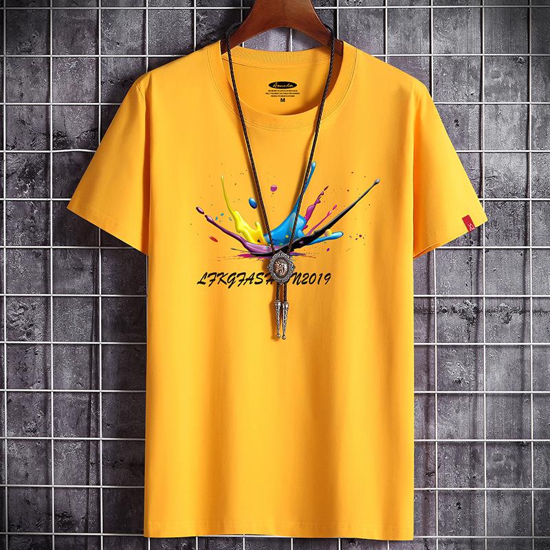 S-6XL 5 Colors Men Short Sleeves T-shirt Comfortable Round Neck Pure Cotton Casual Tee Shirt