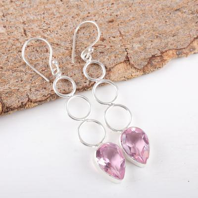 Pendientes de morganita, pendientes de plata de ley maciza 925 hechos a mano con piedras preciosas, joyería antigua, para regalo de compromiso