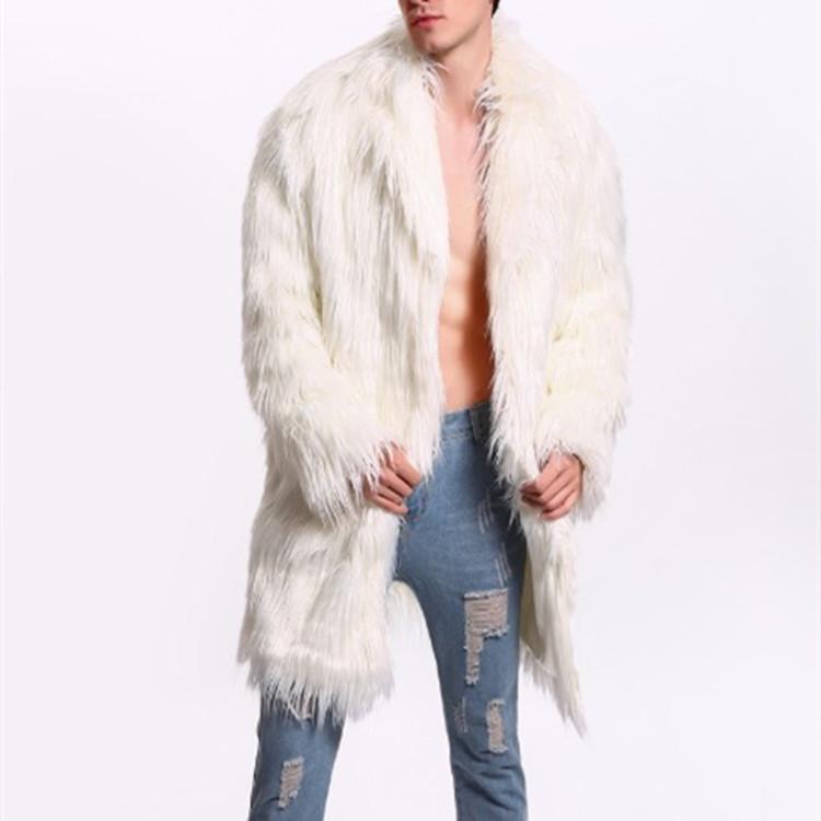 Men's Mid-Length Faux Fur Coat with Faux Fox Fur Collar - 2020 Autumn/Winter Casual Fashion.