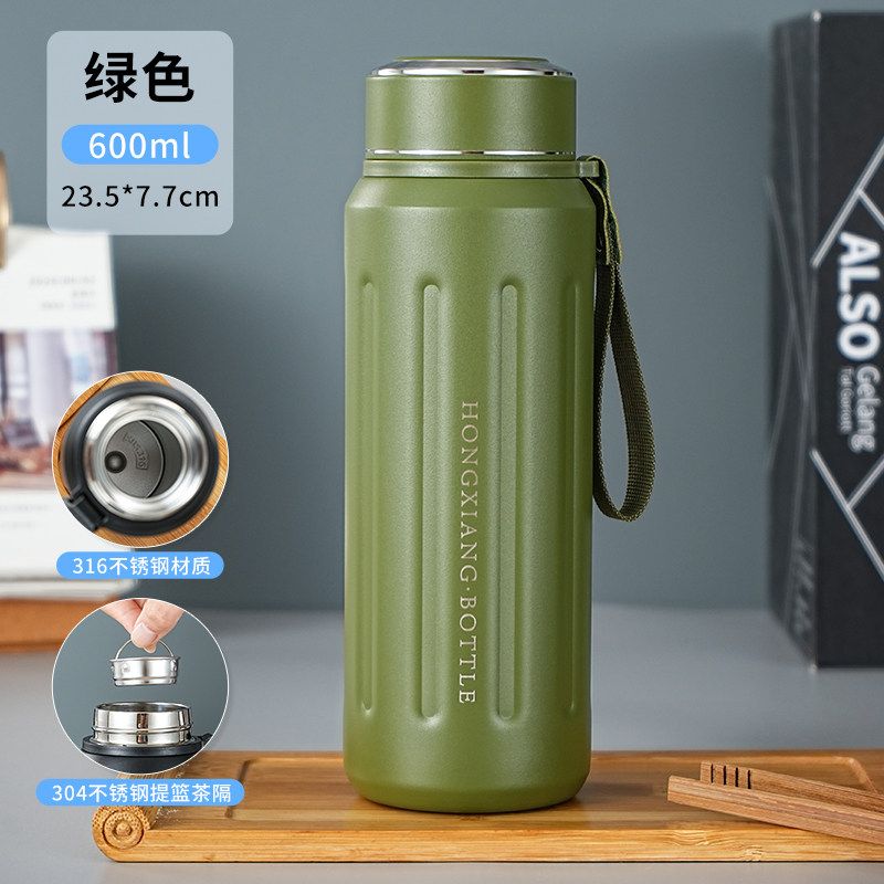 316 Stainless Steel Large-Capacity Thermos Cup for Adults, High-End Business Tea Cup, Outdoor Travel Large Cup, Car-Mounted 600ml