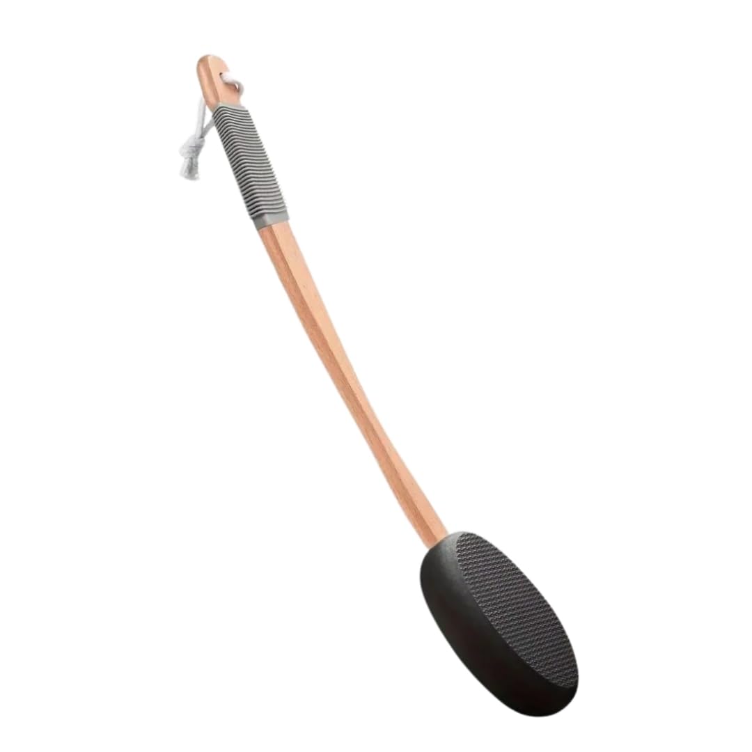 A tool for applying medicine to the back. A tool for applying cream to the back. Black, wooden, easy to see the medicine, replaceable head, curved to
