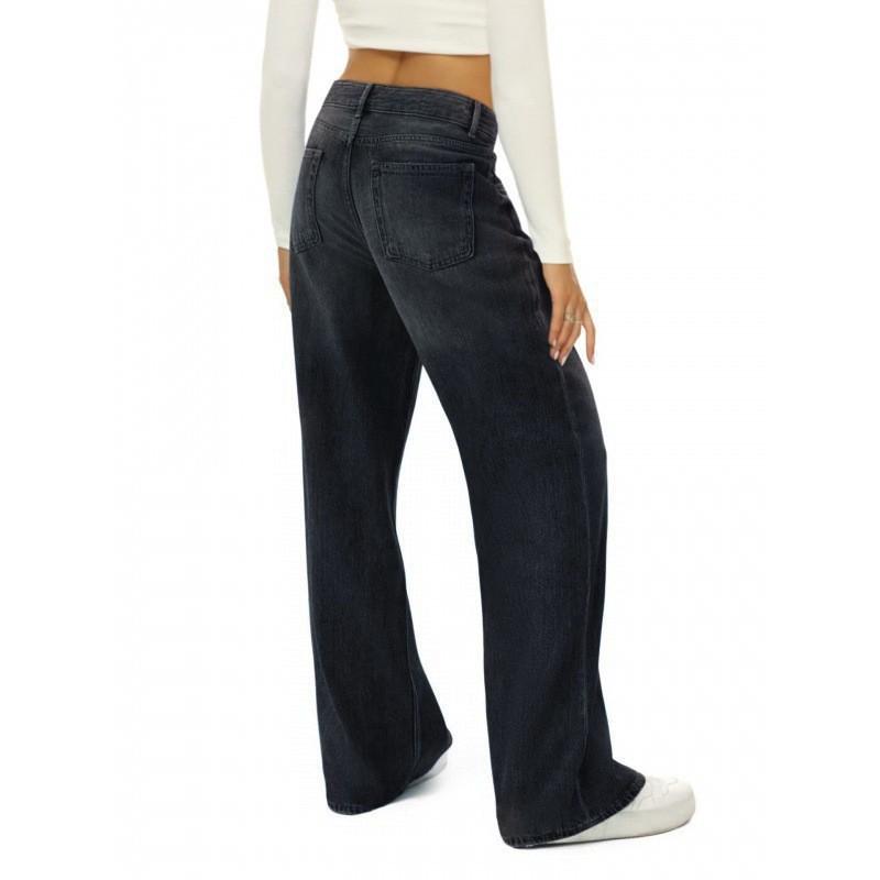 Women's Distressed High-Waist Retro Cat Whisker Straight Jeans
