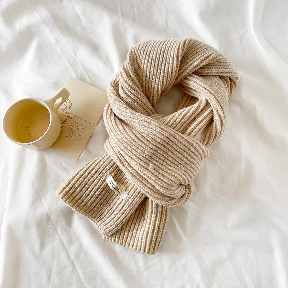 Winter Knitted Acrylic Small Scarf Women's New High-end Monochrome Korean Powder Simple Matching Scarf