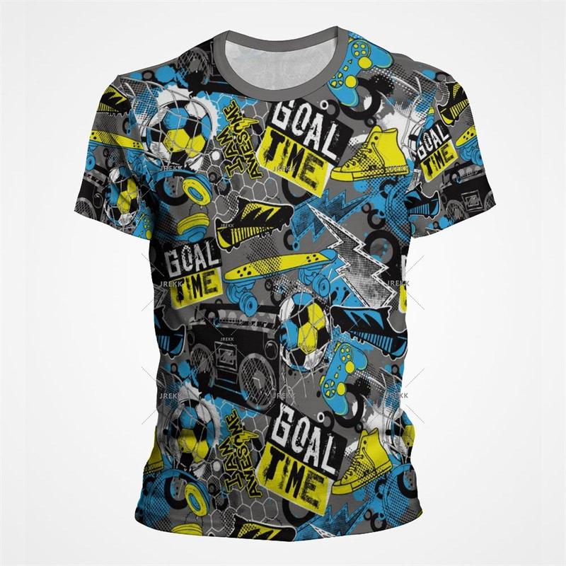 Summer Men's Football 3D Printed Crew Neck T-Shirt