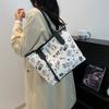 Contrasting color big bag women's autumn and winter new cute cartoon printed shoulder bag versatile trendy tote bag