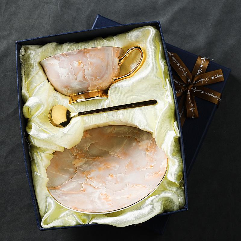 British High-end Phnom Penh Bone China Coffee Cup Dish Set European Marble Ceramic Teapot Tea Pot Household Kettle