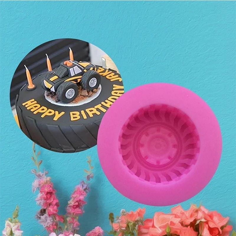 Round Tire Shape Silicone Mold Fondant Cake Decorating Tools 3D Car Wheels Chocolate Molds Handmade Soap Mold