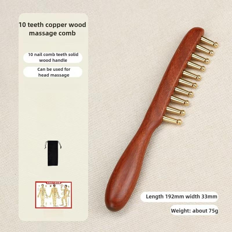 Head Meridians Massage Comb Copper Wood Meridians Comb Needling Guasha Scalp Relax Tools Long Hair Head Therapy Meridian Comb