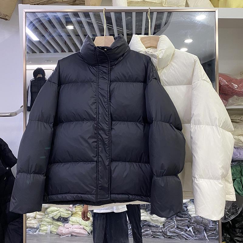 Women's 2024 Winter White Duck Down Puffer Jacket - Stand Collar, Loose Fit, Thick, Straight Cut, Versatile, Trendy