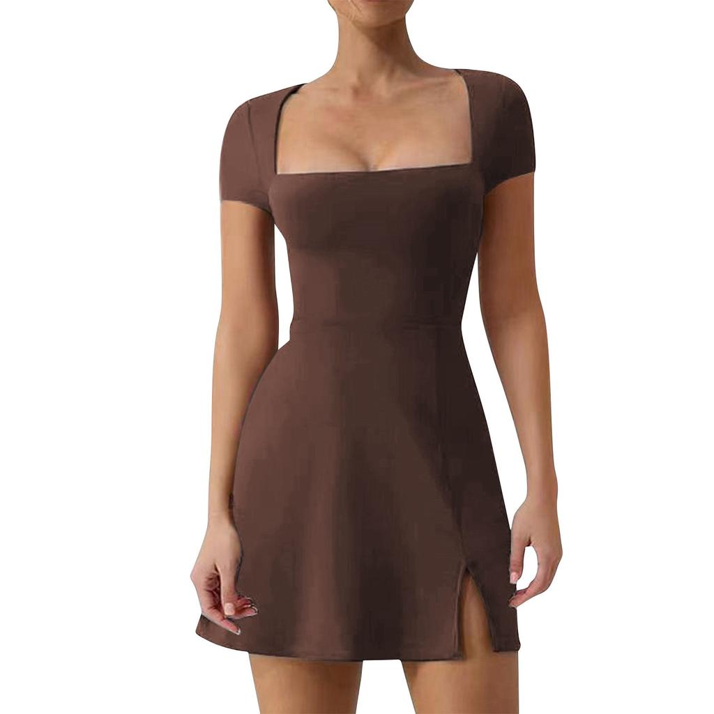 Damen V-Ausschnitt Miederkleid Kurzarm Tank Top Stretch Kleider