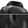 Men Coat Faux Fur Lapel Long Sleeve Faux Leather Jacket Thickened