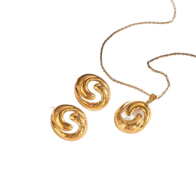 European & American Minimalist Stainless Steel Necklace & Non-fading Earrings Set for Women