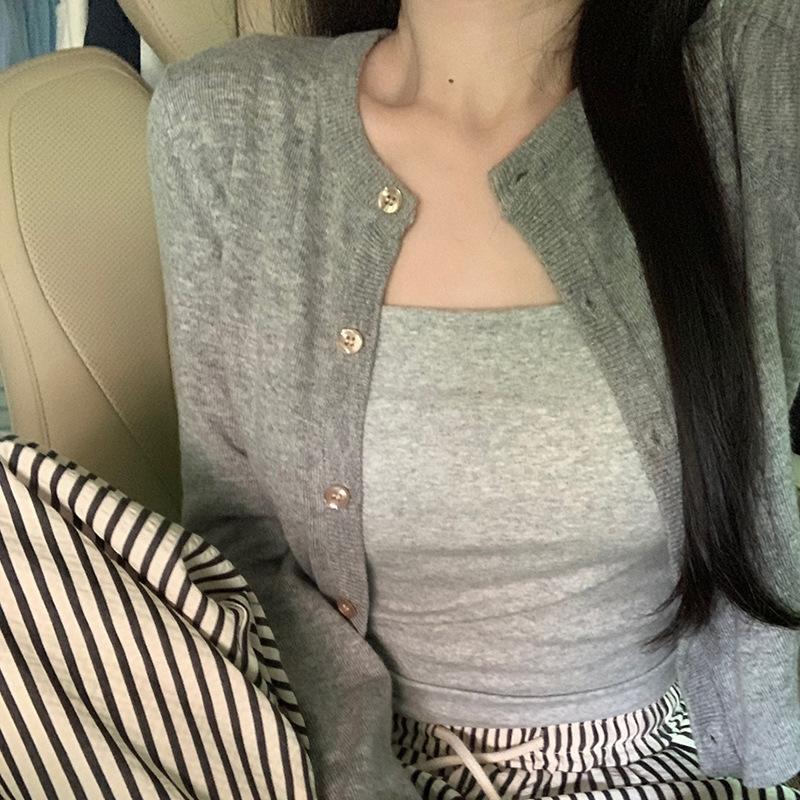 

Round Neck Long Sleeve Red Knit Cardigan Womens Autumn Slim Elegant Sweater Coat One Size