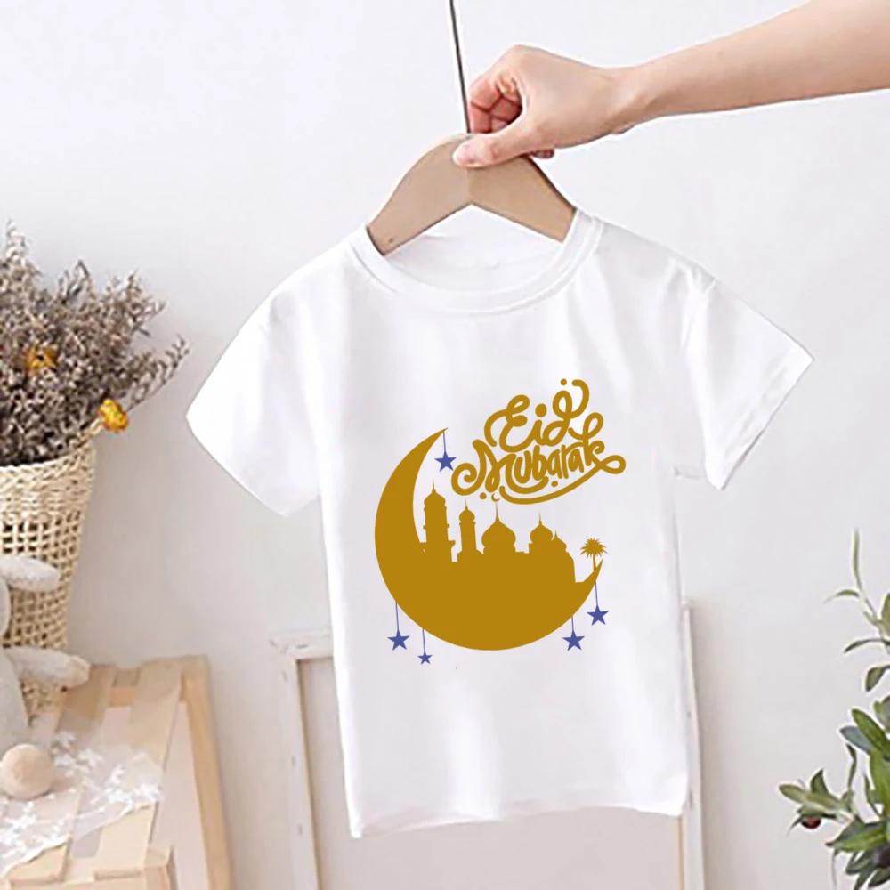 

Pure Cotton Children s T-shirt 2026 Summer New Eid Al Fitr Cartoon Printed Parent-child Outfit Men s and Women s Short Sleeves 100