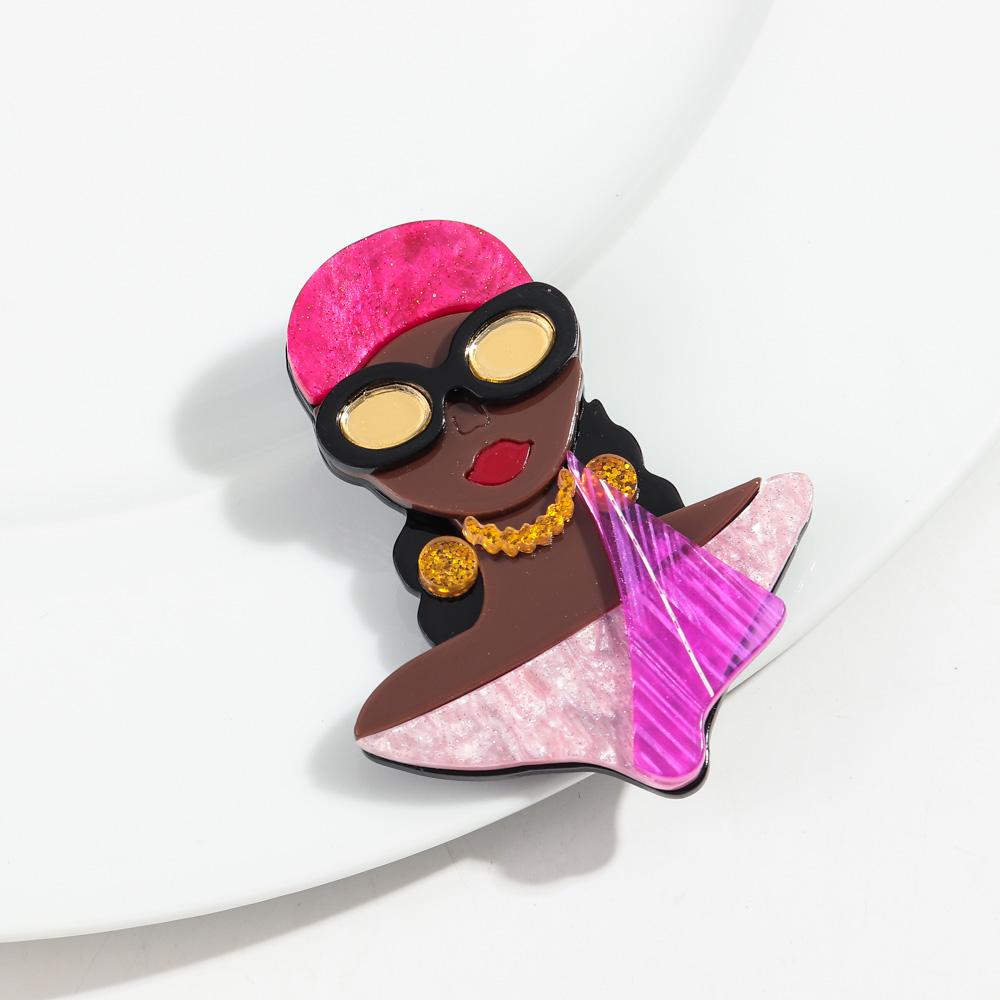 

New Acrylic Sunglasses African Lady Brooches for Women Fashion 2-Color Female Figure Badges Pins Jewelry Casual Accessories Gift розовый