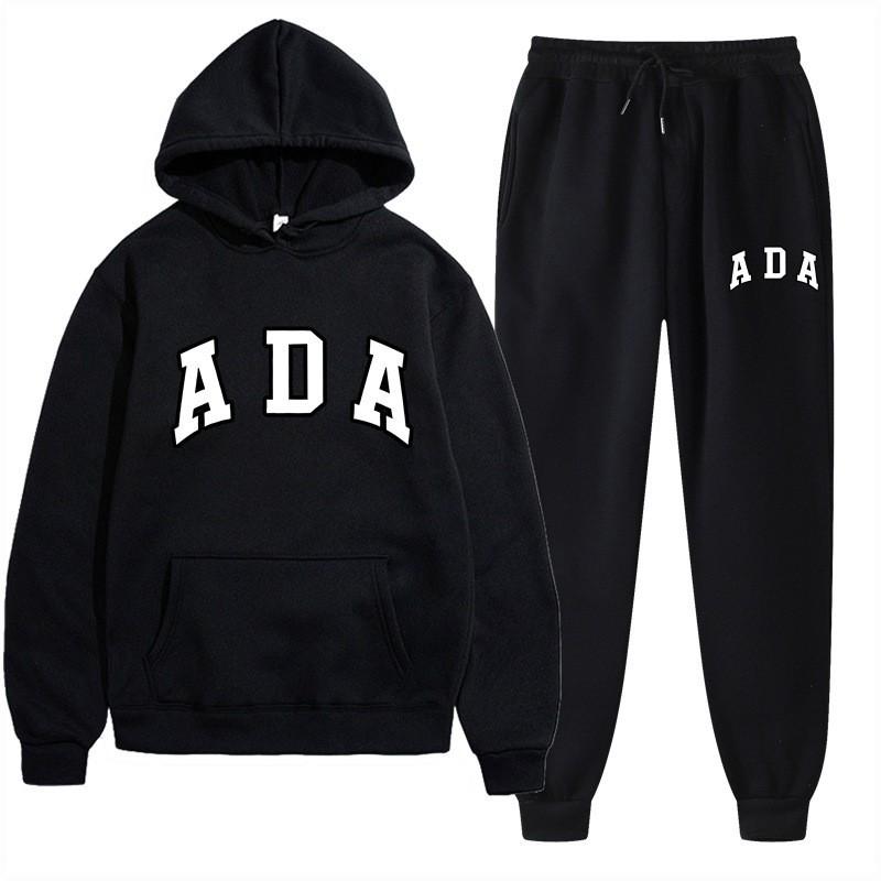 European and American Hot Casual Versatile Letters Loose Hooded ADA Sweater Velvet Men's and Women's 2-piece Set