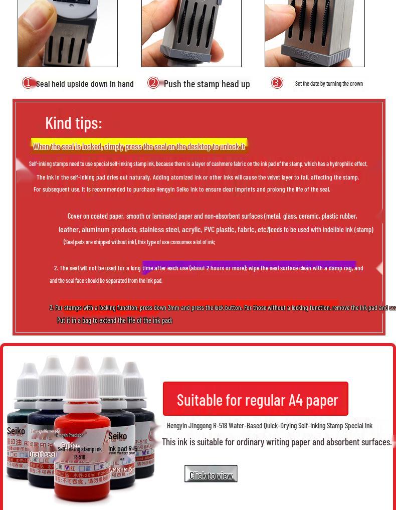 Adjustable Date & Custom Name Rubber Stamp - Shiny Dial, Personalized & Handmade Engraving