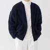 Men Autumn Winter Solid Color Cardigan Coat Collarless Long Sleeve Zipper Placket