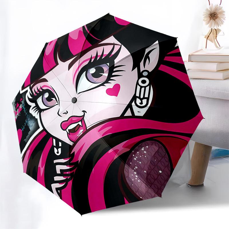 Monster High, Gothic Fashion- Automatic Opening and Closing, 8-rib Structure Portable Umbrella, Suitable for Men and Women in All Seasons -
