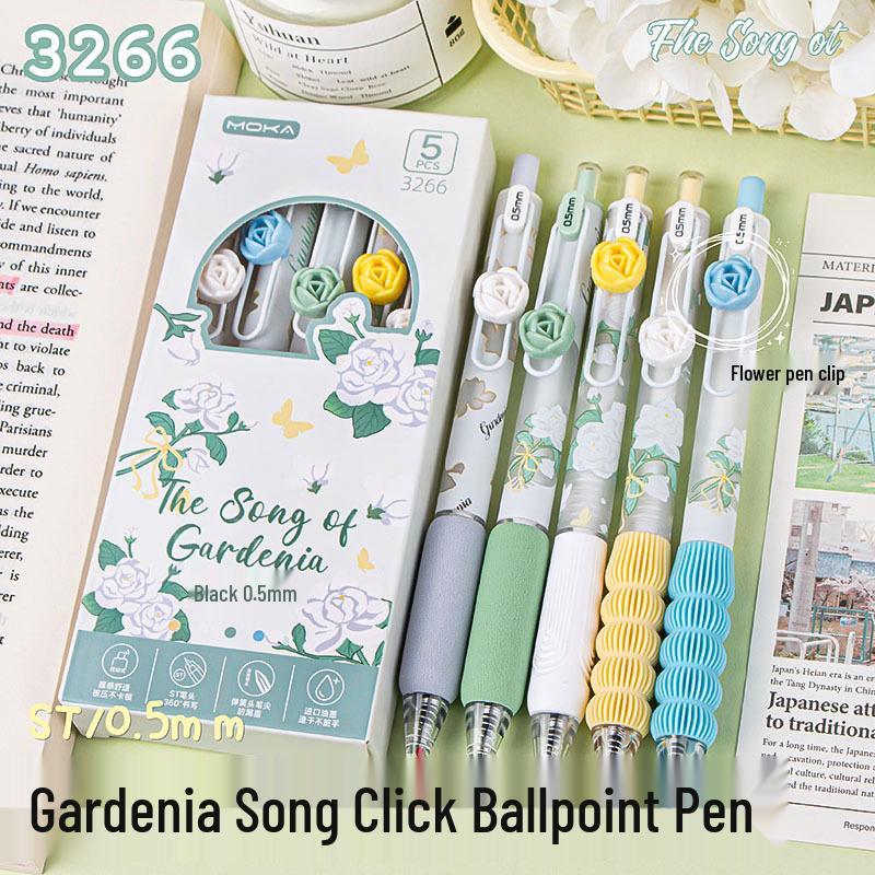 Chinese Floral Soft Grip Gel Pen Set - Quick-Dry, High-Value Brush Pens for Exams