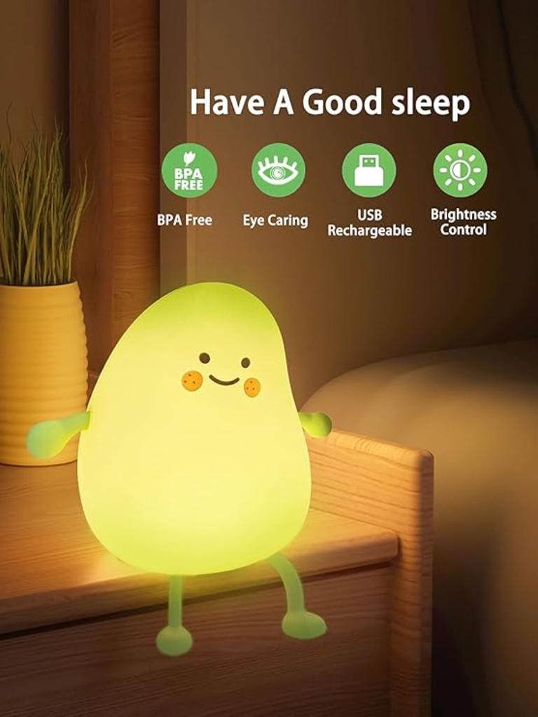 Cute Avocado Silicone LED Night Light USB Rechargeable Touch Sensor Squeeze Lamp Soft Light for Kids Bedroom Home Decor