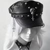 2000s Women Beret Hat Punk Rivet Decors Flat Top Cap Breathable PU Leather Octagonal Hat for Casual and Cosplay Wear
