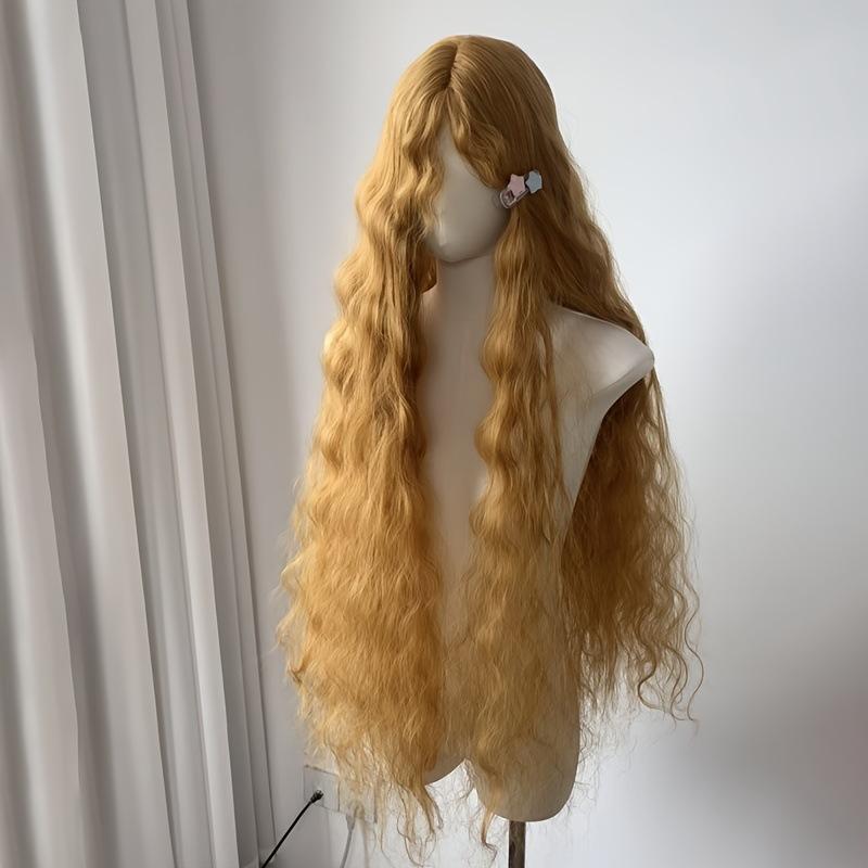 Goldgelbe Flauschige Wollrolle Mechanismus Synthetische Perücke | Europäische und Amerikanische Retro Lolita Super Lange Haarabdeckung