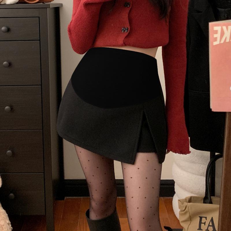 2026 Spring Woolen A-line Maternity Skirt with Slimming Belly Support L