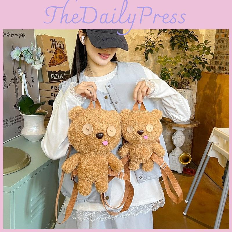 Bear Eyes Button Cartoon Plush Backpack Cute Girl Bag For School And Travel