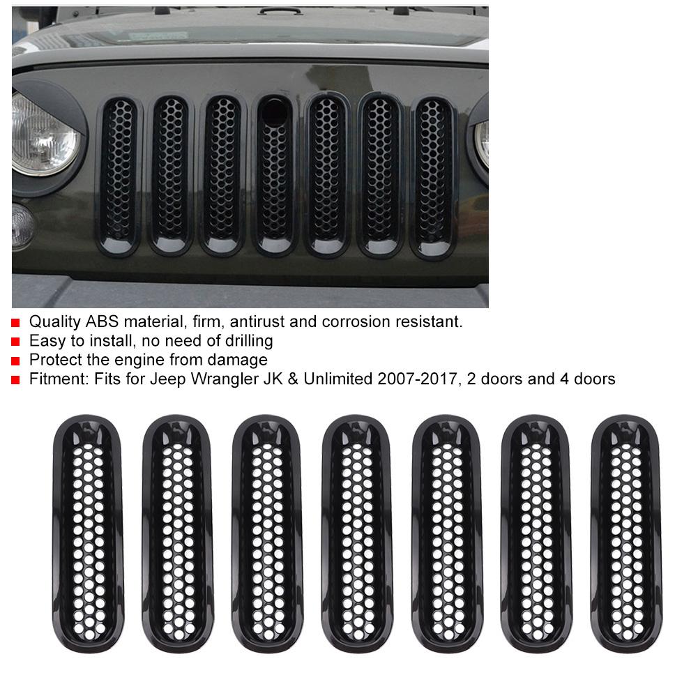 7pcs Black Car Front Bumper Mesh Grille Fits for Jeep Wrangler JK 20072017